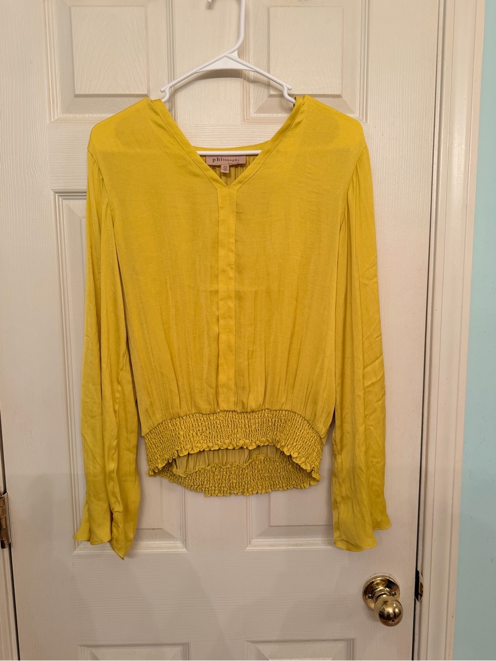 Philosophy Bright Yellow V-Neck Long Sleeve Smocked Waist Top